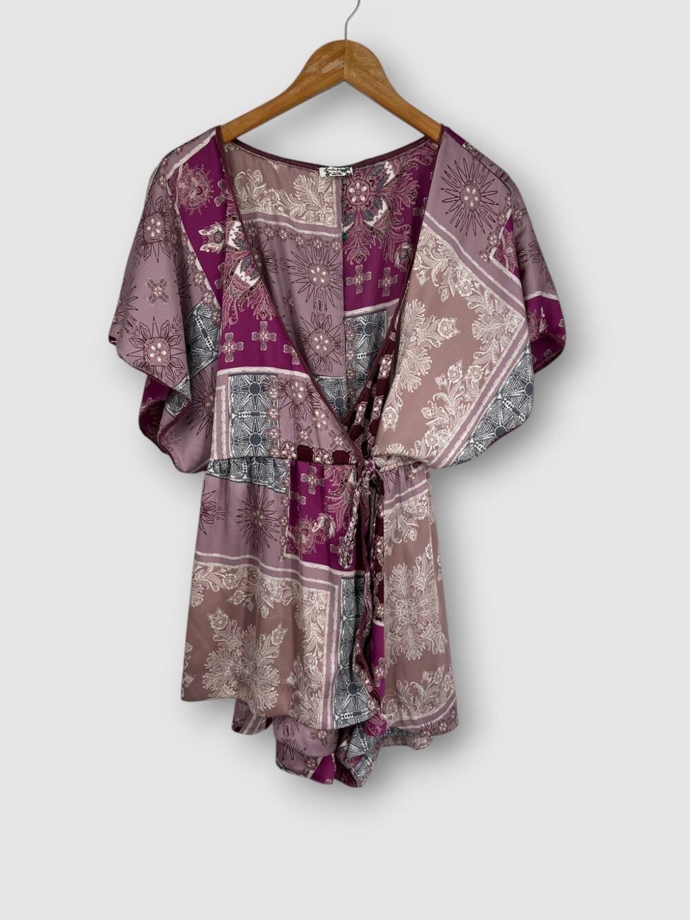Free People Purple Scarf Print Wrap Romper Size Small